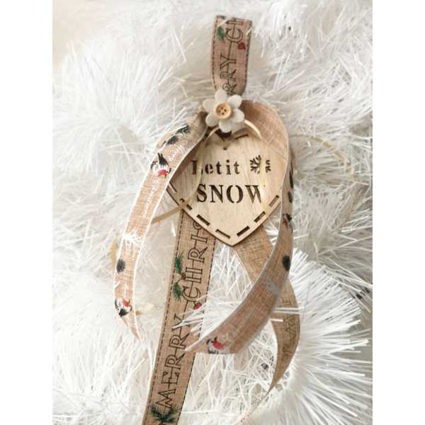 Γούρι let it snow καρδιά - ξύλο, χριστούγεννα, χριστουγεννιάτικα δώρα, γούρια