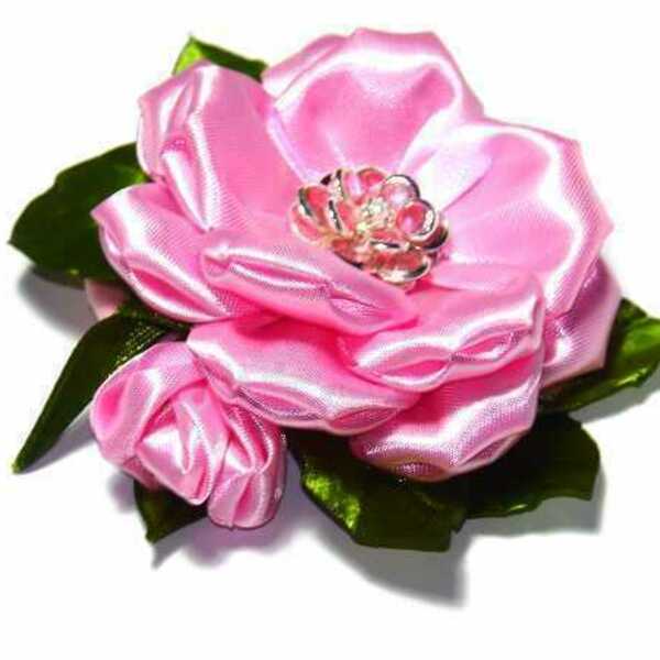 Λαστιχακι "Ροζ ανοιχτο λουλουδι" - ύφασμα, λαστιχάκια μαλλιών - 3