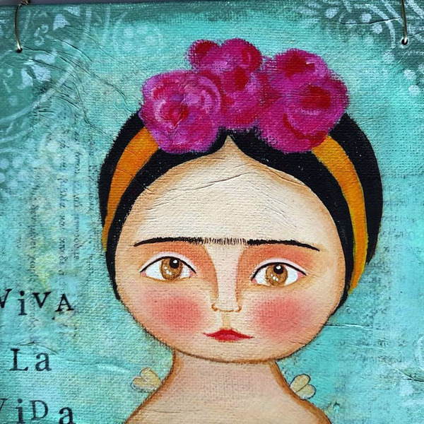 Πινακάκι "Viva La Vida!" - ζωγραφισμένα στο χέρι, πίνακες & κάδρα, frida kahlo, πίνακες ζωγραφικής - 3