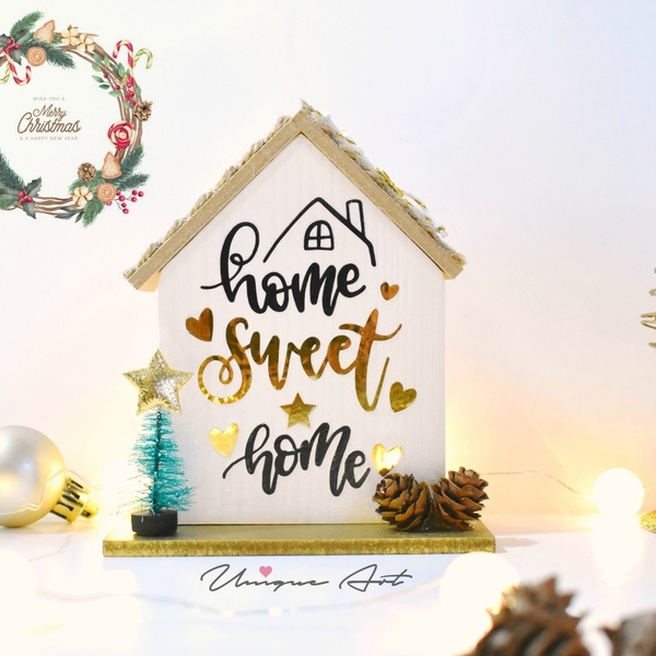 Σπιτάκι ξύλινο διακοσμητικό 11x8x3cm | Γούρια 2022 | Home sweet home 2 - ξύλο, γούρι, σπίτι, διακοσμητικά, χριστουγεννιάτικα δώρα - 2