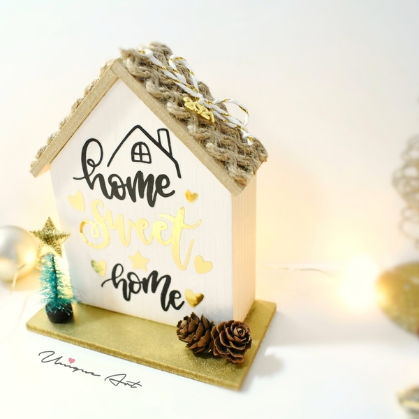 Σπιτάκι ξύλινο διακοσμητικό 11x8x3cm | Γούρια 2022 | Home sweet home 2 - ξύλο, γούρι, σπίτι, διακοσμητικά, χριστουγεννιάτικα δώρα - 4