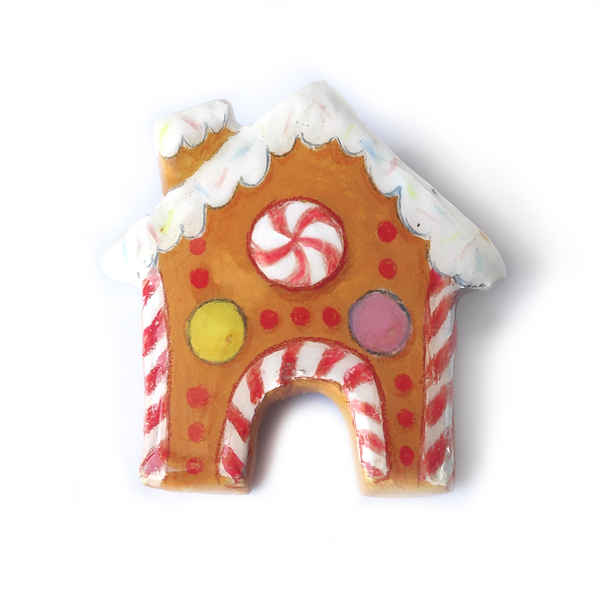 Καρφίτσα από πηλό, Χριστουγεννιάτικο μπισκοτόσπιτο gingerbread - σπίτι, πηλός, χειροποίητα