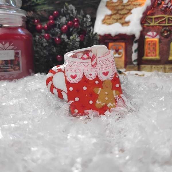 Καρφίτσα από πηλό, Χριστουγεννιάτικη κούπα με ζαχαρωτά και μπισκότο - χειροποίητα, χριστουγεννιάτικα δώρα - 2