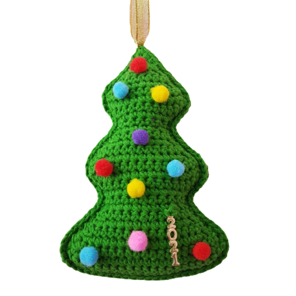 Πλεκτό γούρι 2021 δεντράκι πράσινο - νήμα, χριστουγεννιάτικα δώρα, στολίδι δέντρου, γούρια, δέντρο