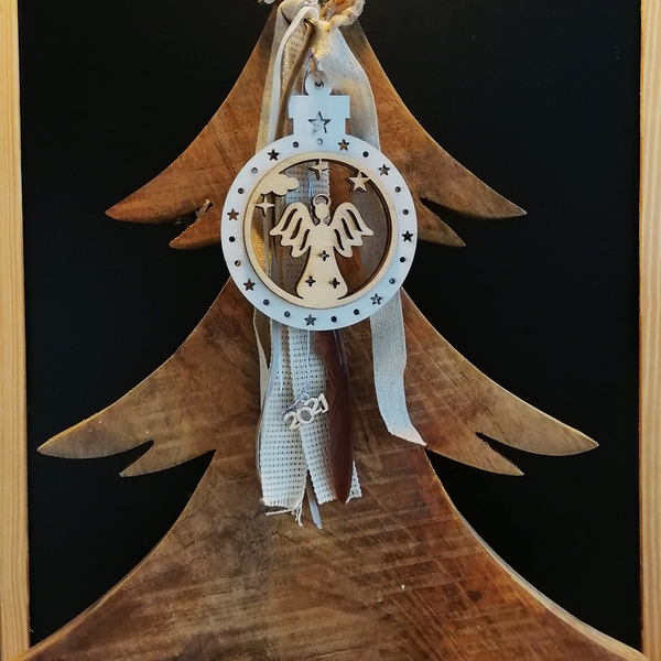 Κρεμαστό ξύλινο γούρι 2021 τρισδιάστατο αγγελάκι - ξύλο, χριστουγεννιάτικα δώρα, γούρια - 4