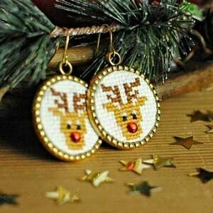 Κεντητά σκουλαρίκια Rudoplh - ορείχαλκος, δώρο, κρεμαστά, χριστούγεννα - 2