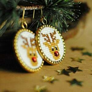 Κεντητά σκουλαρίκια Rudoplh - ορείχαλκος, δώρο, κρεμαστά, χριστούγεννα - 3