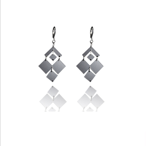 earrings.plexiglass,SILVER,steel,Geometric,(code 10sl) - ατσάλι, κρεμαστά, μεγάλα, με κλιπ