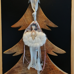 Γούρι Κοριτσάκι Φτερά glitter Μάλλινο Φόρεμα - ύφασμα, ξύλο, χριστουγεννιάτικα δώρα, γούρια - 3