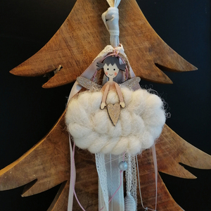 Γούρι Κοριτσάκι Φτερά glitter Μάλλινο Φόρεμα - ύφασμα, ξύλο, χριστουγεννιάτικα δώρα, γούρια - 4