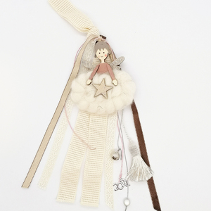 Γούρι Κοριτσάκι Φτερά glitter Μάλλινο Φόρεμα Αστέρι - ύφασμα, ξύλο, χριστουγεννιάτικα δώρα, γούρια - 3