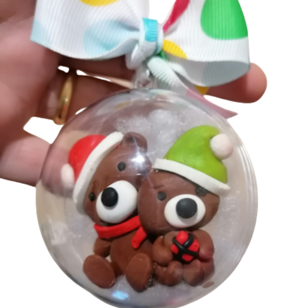 Χειροποίητο Χριστούγεννιατικο στολίδι αρκούδακια από πλυμερικό πηλό - χριστουγεννιάτικα δώρα, στολίδια, μπάλες - 3