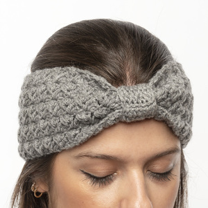 Χειροποίητη πλεκτή κορδέλα με δέσιμο γκρί από 100% ακρυλικό νήμα - μαλλί, turban, headbands - 2