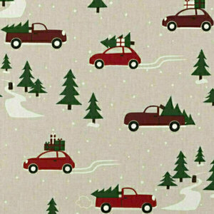 Βαμβακερό χριστουγεννιάτικο ύφασμα με έλατα και αυτοκίνητα - ύφασμα, λευκά είδη, αυτοκινητάκια, αυτοκίνητα