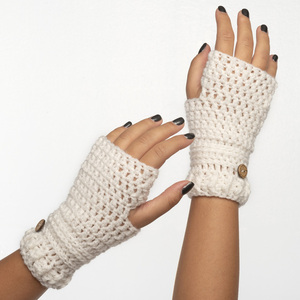 Χειροποίητα πλεκτά γάντια άσπρα χωρίς δαχτυλάκια από 100% ακρυλικό νήμα - ακρυλικό - 2