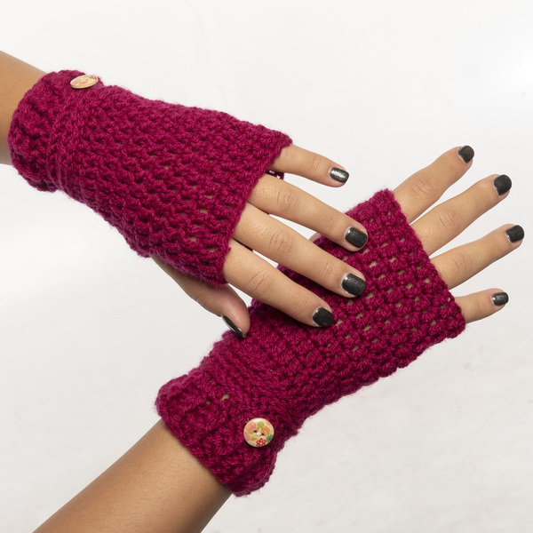 Χειροποίητα πλεκτά γάντια φούξια χωρίς δαχτυλάκια από 100% ακρυλικό νήμα - ακρυλικό - 2