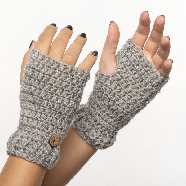 Χειροποίητα πλεκτά γάντια γκρί ανοιχτό χωρίς δαχτυλάκια από 100% ακρυλικό νήμα - ακρυλικό - 2