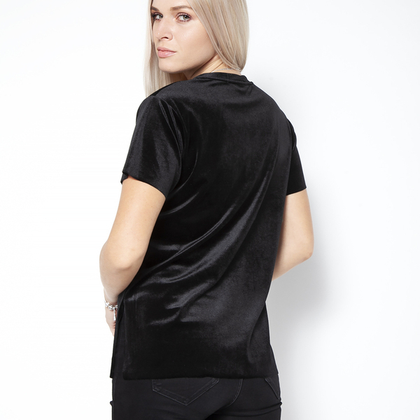 Γυναικεία μαύρη βελουτέ μπλούζα με στάμπα - βελούδο, rock - 4