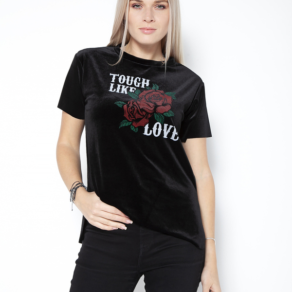 Γυναικεία μαύρη βελουτέ μπλούζα με στάμπα - βελούδο, rock - 5