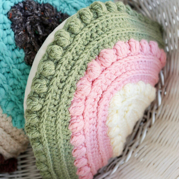 Πλεκτό μαξιλάρι ουράνιο τόξο 3 - κορίτσι, crochet, μαξιλάρια, δώρο γέννησης - 2