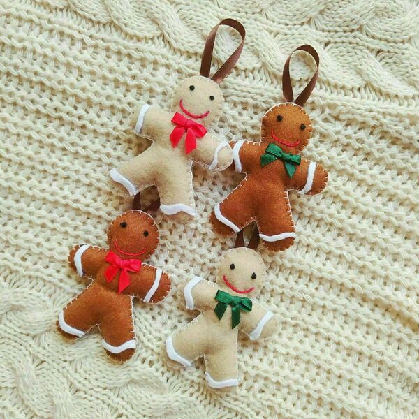 Στολίδια gingerbread man - ύφασμα, χριστουγεννιάτικα δώρα, στολίδι δέντρου, στολίδια - 3