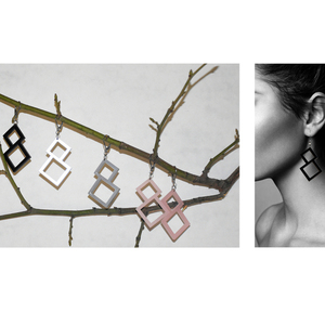 earrings.plexiglass,SILVER,steel,Geometric,(code 4sl) - plexi glass, ατσάλι, κρεμαστά, μεγάλα, με κλιπ - 2