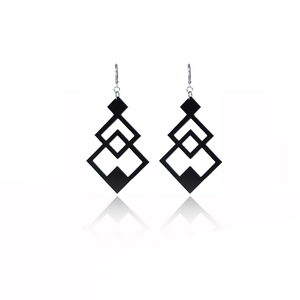 earrings.plexiglass,BLACK,steel,Geometric,(code 6bl) - plexi glass, ατσάλι, κρεμαστά, μεγάλα