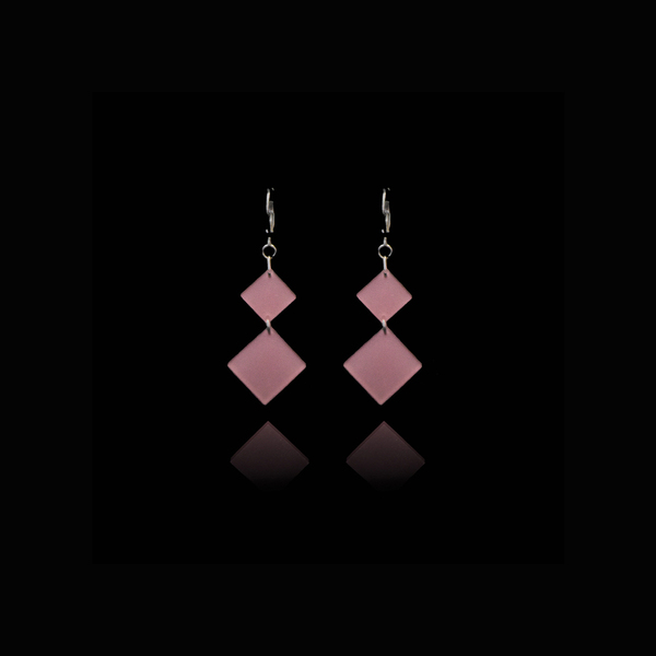 earrings.plexiglass,PINK,steel,Geometric,(code 9p) - plexi glass, ατσάλι, κρεμαστά, με κλιπ