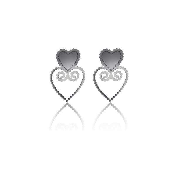 earrings, plexiglass, SILVER, steel, HEART, (code:11sl) - plexi glass, ατσάλι, κρεμαστά, μεγάλα