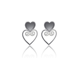 earrings, plexiglass, SILVER, steel, HEART, (code:11sl) - plexi glass, ατσάλι, κρεμαστά, μεγάλα