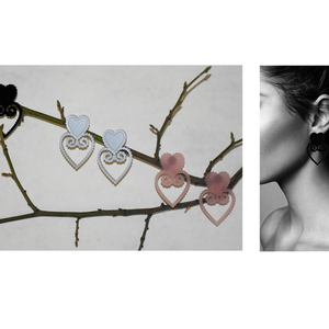 earrings, plexiglass, SILVER, steel, HEART, (code:11sl) - plexi glass, ατσάλι, κρεμαστά, μεγάλα - 2