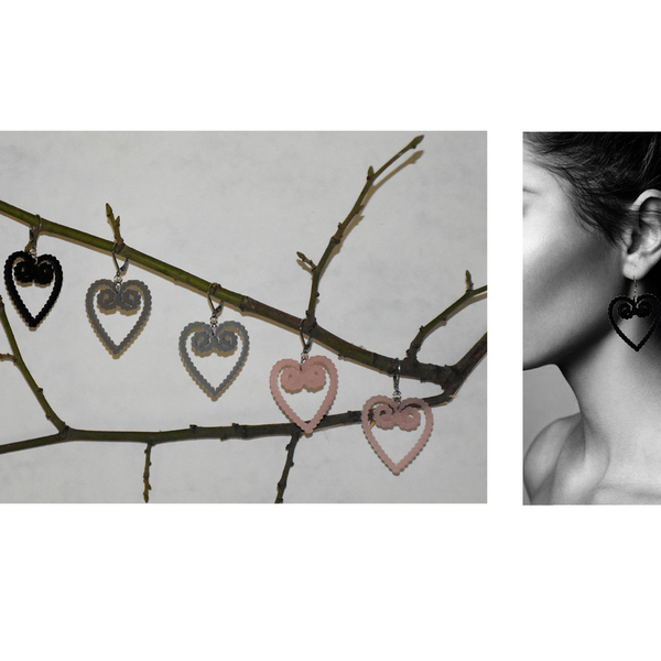 DEALS ,3 PIECES,3 COLORS,earrings plexiglass,steel,Heart ,(code:15pac) - plexi glass, ατσάλι, κρεμαστά, μεγάλα, με κλιπ - 2