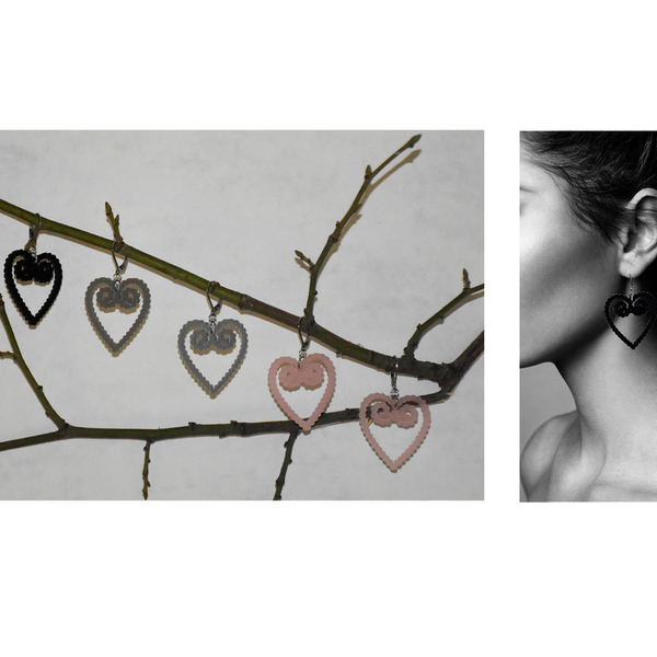 earrings,plexiglass,HEART,steel,Heart,(code:15p) - καρδιά, plexi glass, ατσάλι, κρεμαστά, με κλιπ - 2