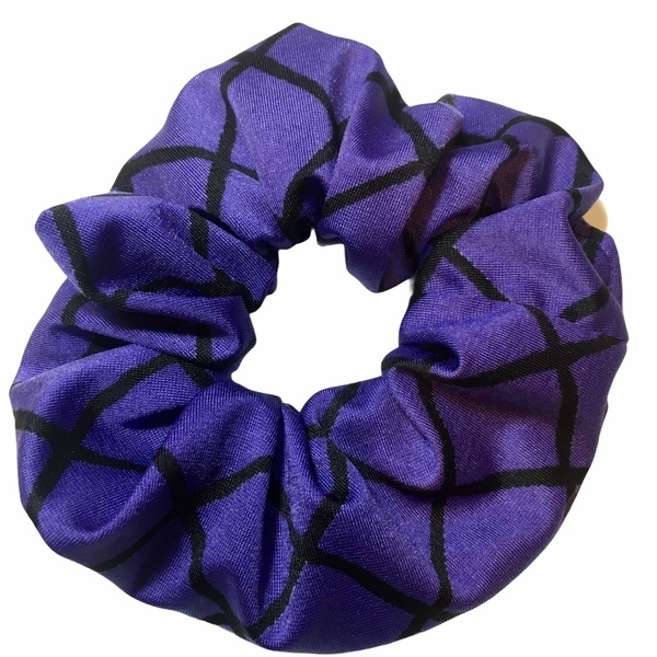 Handmade Scrunchie Purple Black Lines - λαστιχάκια μαλλιών