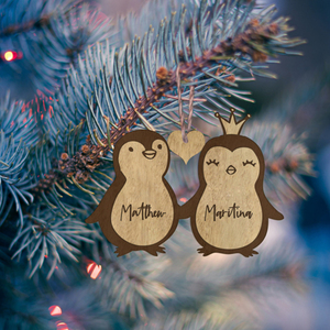 Ξύλινo Στολίδι – Πιγκουίνοι (Με δυνατότητα χάραξης ονομάτων σας) - ξύλο, χριστουγεννιάτικα δώρα, στολίδια, προσωποποιημένα - 2