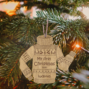 Ξύλινo Στολίδι – Πoυλόβερ (Με δυνατότητα χάραξης ονόματος ) - ξύλο, χριστουγεννιάτικα δώρα, στολίδια, προσωποποιημένα - 2