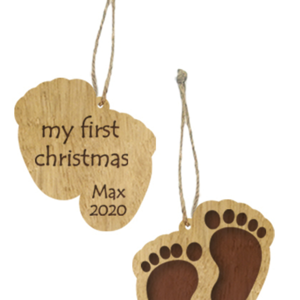 Ξύλινo Στολίδι – Πατούσες (Με δυνατότητα χάραξης ονόματος) - ξύλο, χριστουγεννιάτικα δώρα, στολίδια