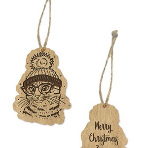 Ξύλινo Στολίδι – Γάτα με σκούφο (Με δυνατότητα χάραξης ονόματος ) - ξύλο, χριστουγεννιάτικα δώρα, στολίδια, προσωποποιημένα