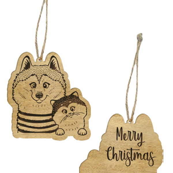 Ξύλινo Στολίδι – Γάτα & Σκύλος (Με δυνατότητα χάραξης δικού σας κείμενου) - ξύλο, χριστουγεννιάτικα δώρα, στολίδια, προσωποποιημένα