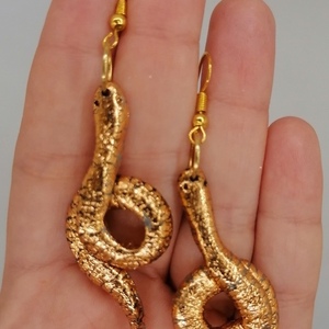 Σκουλαρίκι χρυσό φίδι - χρυσό, πηλός, ατσάλι, κρεμαστά - 4