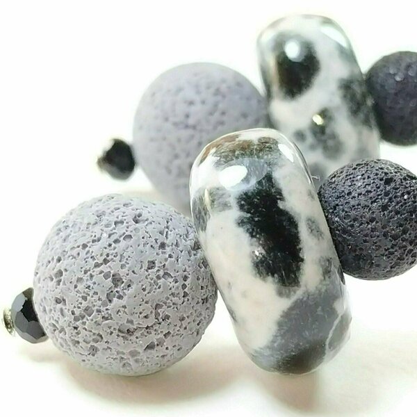 Σκουλαρίκια με λάβα & πορσελάνη - ημιπολύτιμες πέτρες, κρεμαστά, μεγάλα - 5