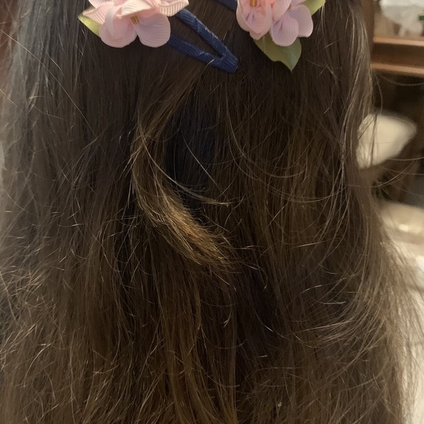 Κοκκαλάκια Blue Pink Flower - ροζ, κορίτσι, λουλούδια, για τα μαλλιά, αξεσουάρ μαλλιών - 4