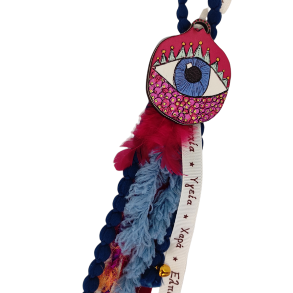 Γούρι Κρεμαστό Ξύλινο Μάτι Boho 8cm Με Ευχές - charms, διακόσμηση, ρόδι, χριστουγεννιάτικα δώρα, γούρια - 3