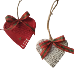 Σετ 2 στολιδάκια από πηλό - αγάπη, πηλός, χριστουγεννιάτικα δώρα, στολίδια
