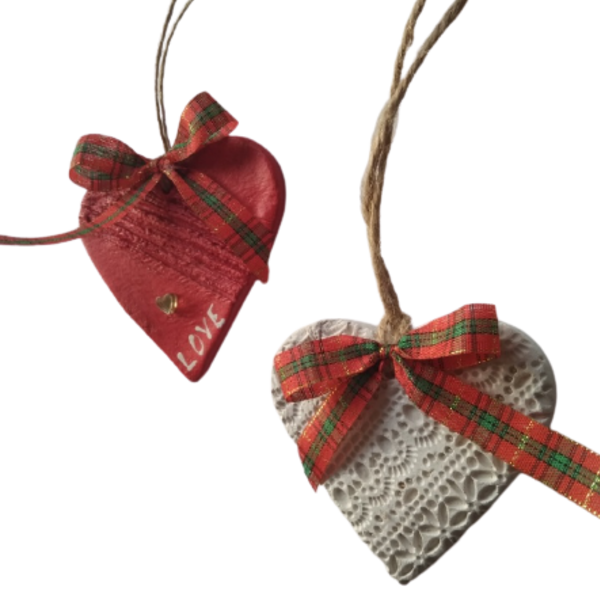 Σετ 2 στολιδάκια από πηλό - αγάπη, πηλός, χριστουγεννιάτικα δώρα, στολίδια - 3