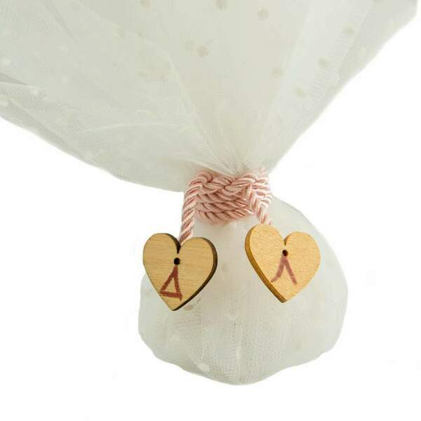 Μπομπονιερα τουλινη με ξυλινες καρδιες - γάμου - 2