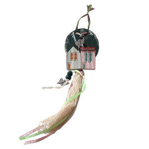 Γούρι καδράκι ξύλινο χειροποίητο Σπίτια με μεταλλικό περιστέρι και πεταλούδα 8x20x4 Πράσινο Καπαδάκης - ξύλο, ζωγραφισμένα στο χέρι, χειροποίητα, χριστουγεννιάτικα δώρα, γούρια