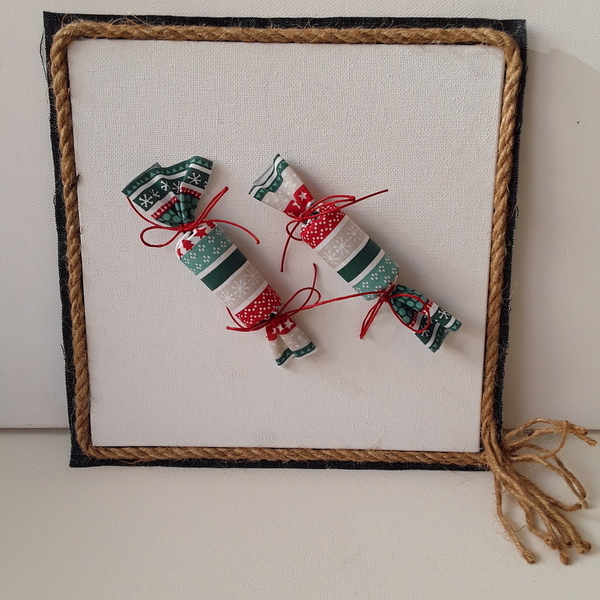 Διακοσμητικό χριστουγεννιάτικο τελάρο "Καραμέλες" με μαγνητάκια - ύφασμα, διακοσμητικά, χριστουγεννιάτικα δώρα
