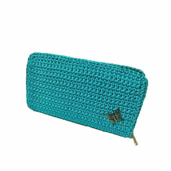 Χειροποίητο πλεκτό πορτοφόλι με φερμουάρ, (21x10x3) - νήμα, πορτοφόλια