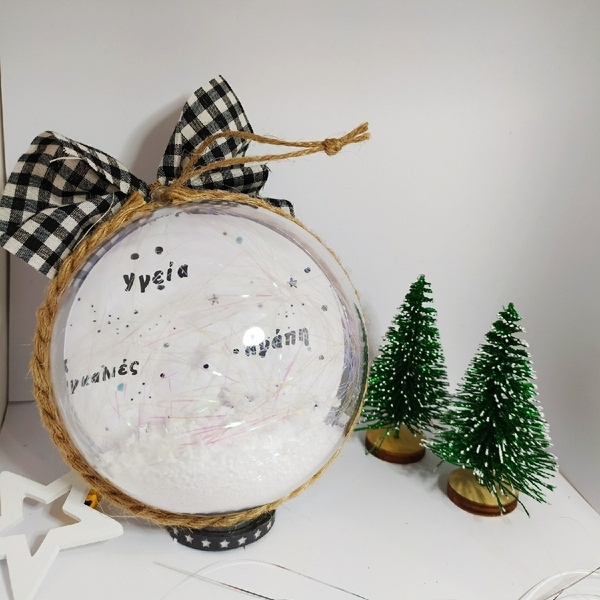 Χριστουγεννιάτικη μπάλα προσωποποιημένη με όνομα και λευκό αρκουδάκι με καρό φιόγκο - χριστουγεννιάτικα δώρα, γούρια, προσωποποιημένα, μπάλες - 2